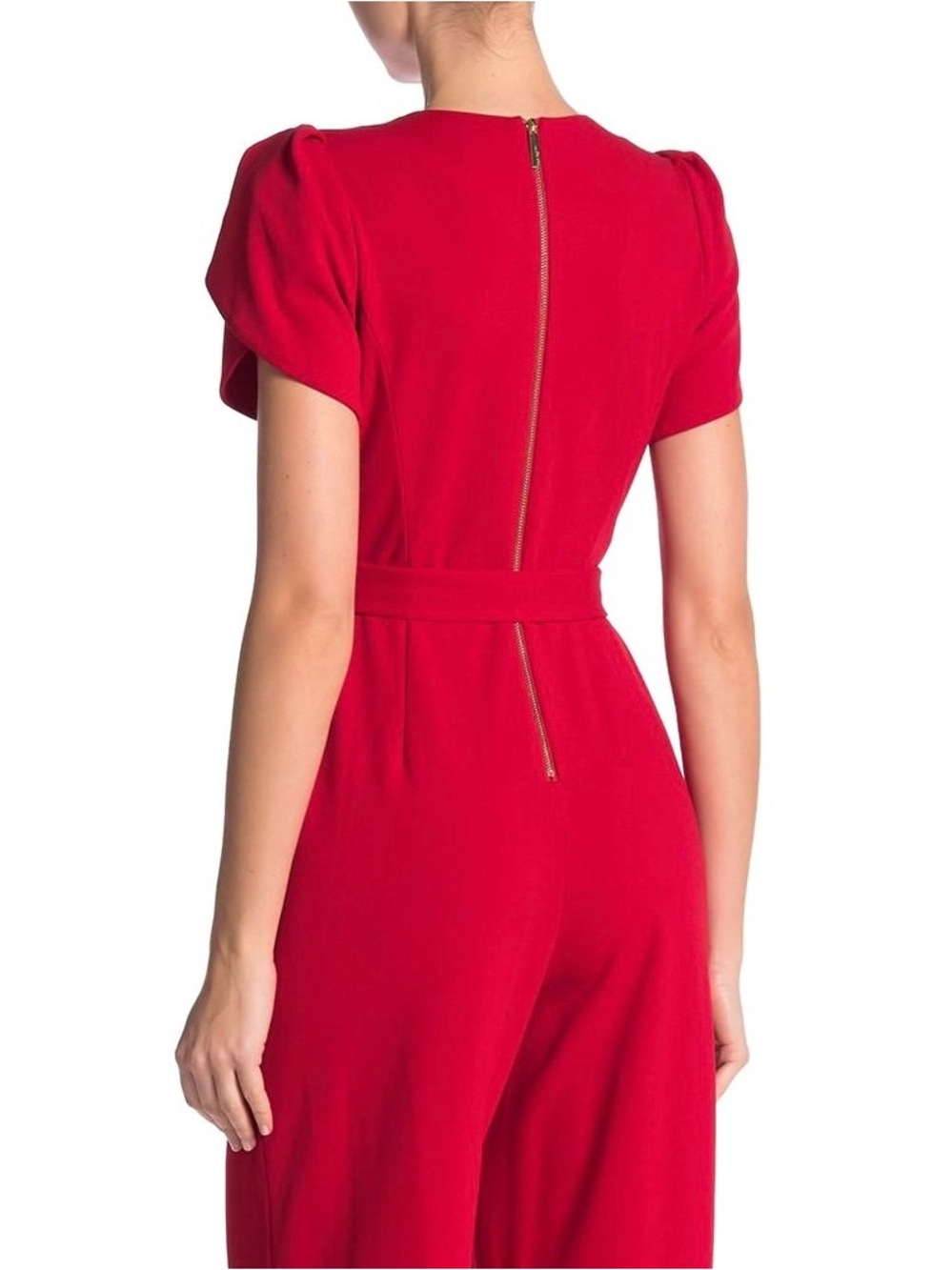 CALVIN KLEIN Jumpsuit Cropped Tulip Sleeve Belted Round Neck Pockets Back Zip - Picture 8 of 14